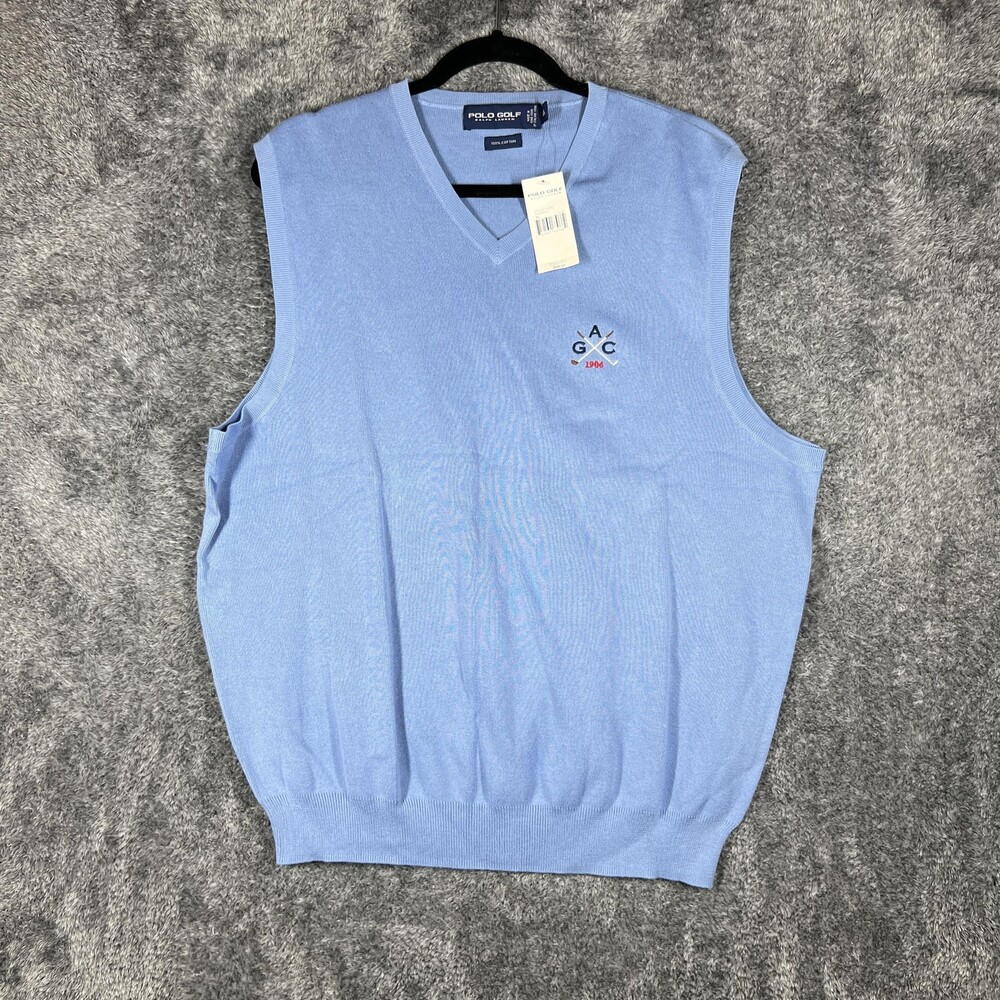 Polo Golf Ralph Lauren Sweater Vest Mens XL Blue V Neck Cotton Knit Pullover